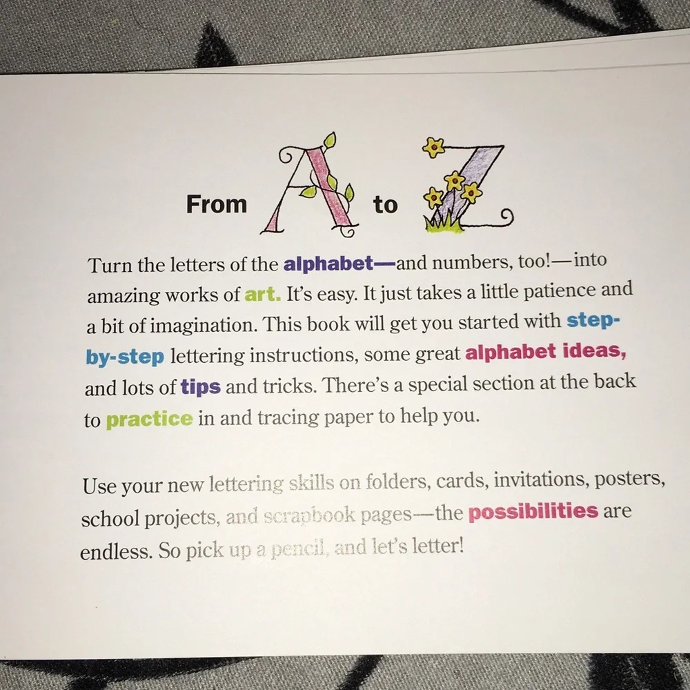 American Girl Purple and Pink Letter Art Workbook